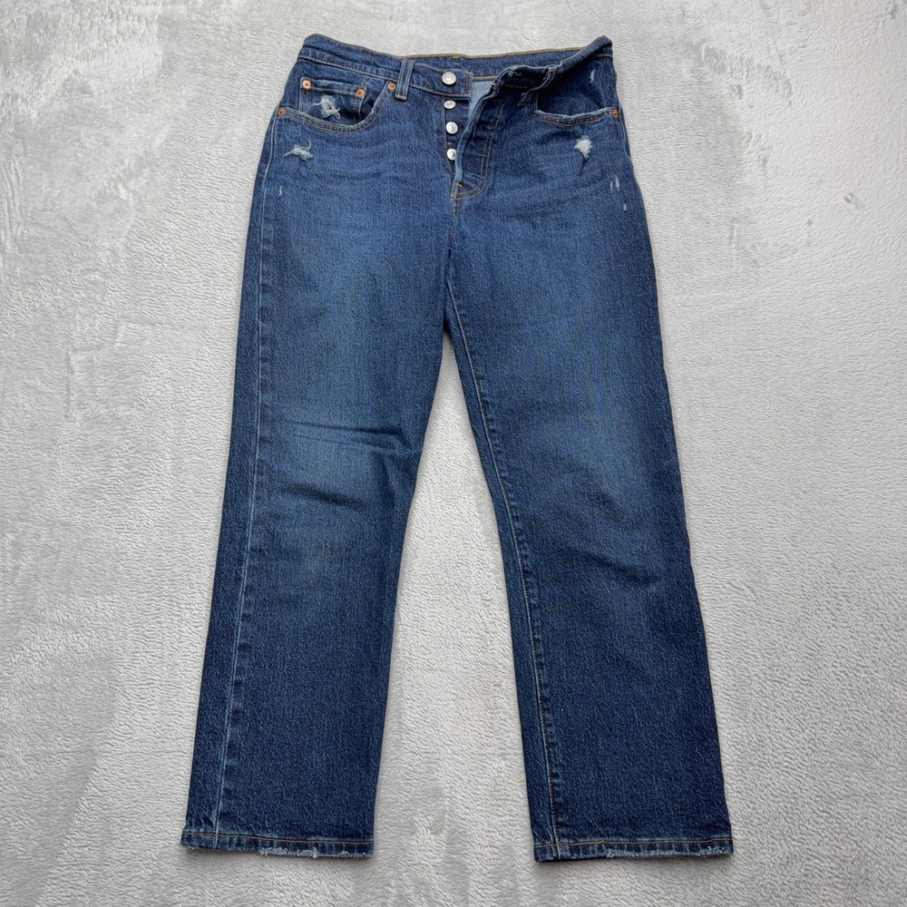 Levis Jeans 501 Womens W27 L26 Dark Blue Original Fit Straight Leg Button Fly